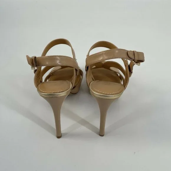 Nine West Tan Strappy Sandal Heels Sz 9 - Picture 8 of 8